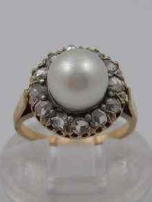 Appraisal: A yellow metal tests carat gold cultured pearl and diamond