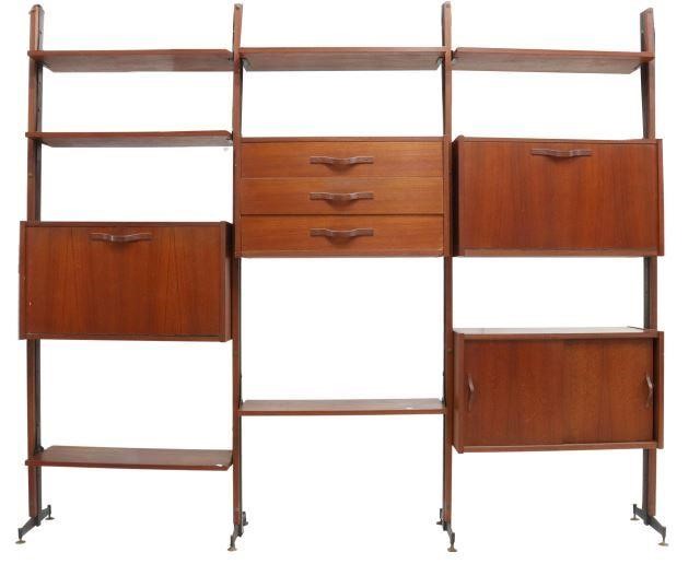 Appraisal: Italian mid-century modern -unit teakwood bookcase c 's wood uprights