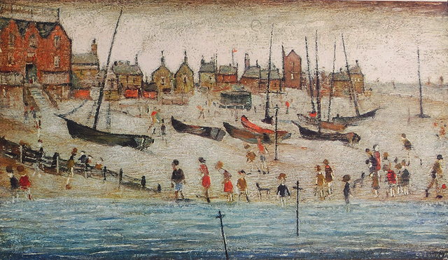 Appraisal: AFTER LAURENCE STEPHEN LOWRY'The Beach' print in colours pencil signed