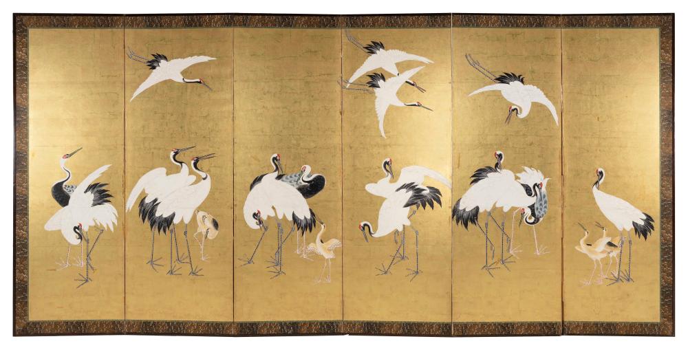 Appraisal: JAPANESE SIX-PANEL SCREEN EDO MEIJI PERIOD ON PAPER HEIGHT LENGTH