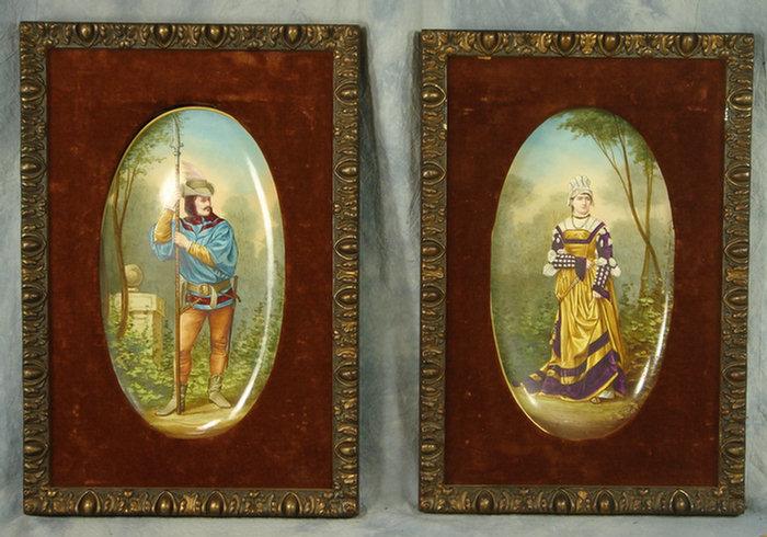 Appraisal: Pr earthenware oval portrait plaques velvet lined gilt frames standing