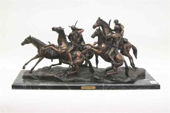 Appraisal: WESTERN FIGURAL BRONZE SCULPTURE ''The Old Dragoons '' after the