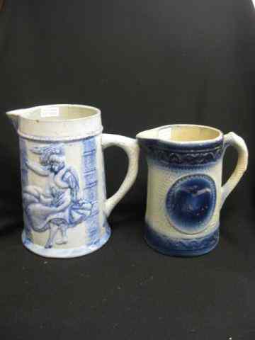 Appraisal: Blue White Stoneware Pitchers one with cows other with lady