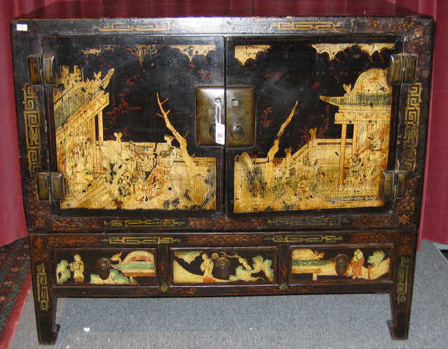 Appraisal: PAIR OF ASIAN SIDE CABINETS ON STANDS Each with a