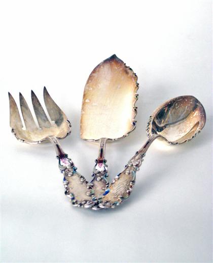 Appraisal: Three Gorham 'Luxembourg' pattern sterling silver and enameled serving piecesearly