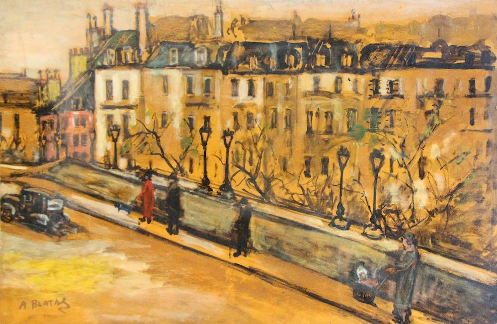 Appraisal: ARBIT BLATAS LITHUANIAN-AMERICAN - Oil on Composition Board Paris Bridge