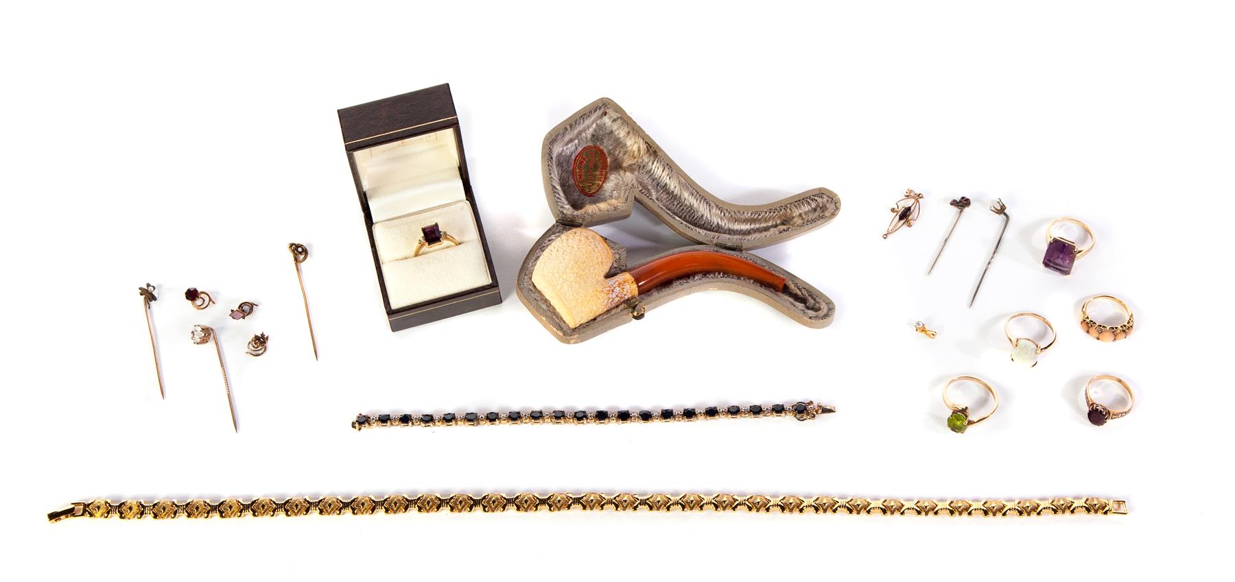 Appraisal: GROUP OF GOLD AND COSTUME JEWELRY AND MEERSCHAUM PIPE Victorian