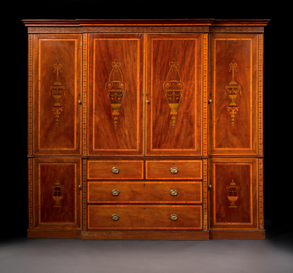 Appraisal: Edwardian Inlaid Mahogany Wardrobe ca of breakfront form the molded