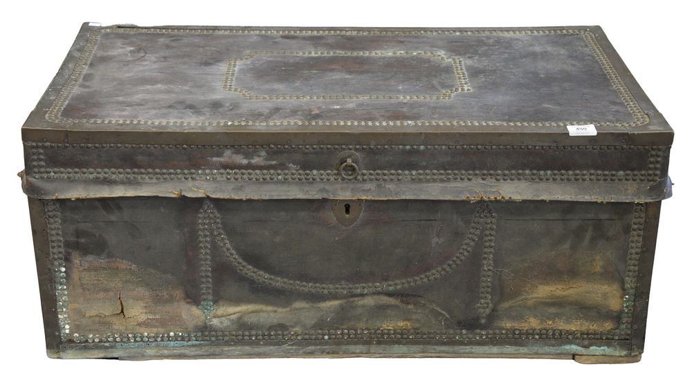 Appraisal: Brass Bound Lift Top Chest late th century height inches