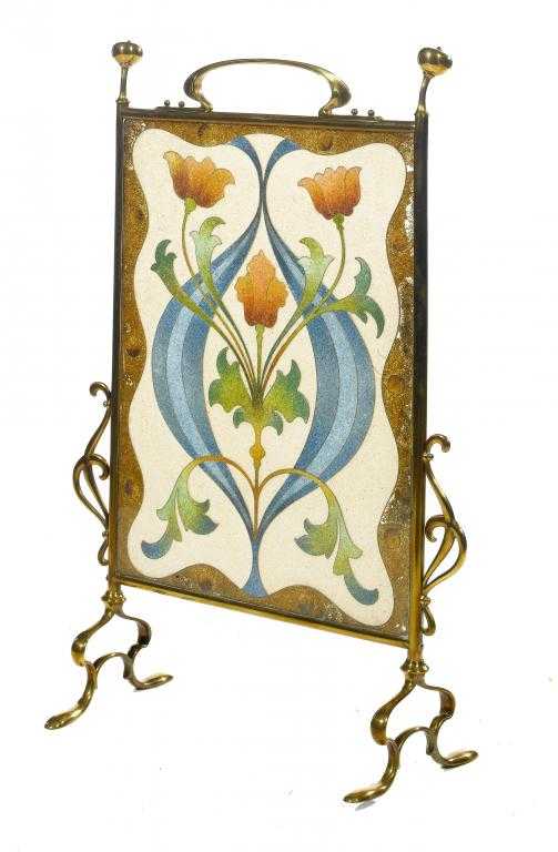 Appraisal: AN ENGLISH ART NOUVEAU BRASS FIRESCREEN the stylised floral panel