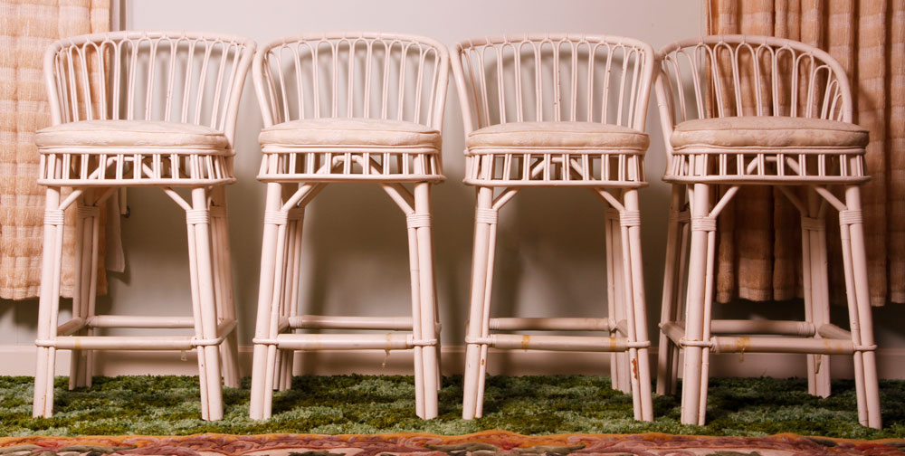 Appraisal: - Set of Rattan Bar Stool Set of four rattan