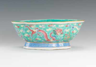 Appraisal: A Footed Tongzhi Bowl Lobed bowl with polychrome decoration of