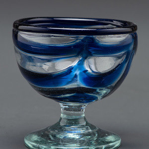 Appraisal: A South Jersey-Type Footed Eating Bowl in Clear and Cobalt