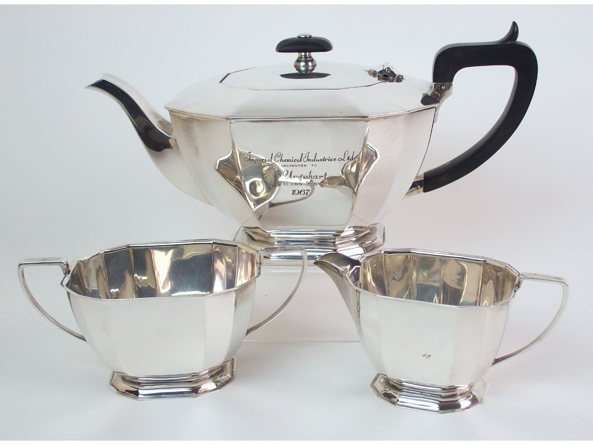 Appraisal: A three piece silver tea serviceby Cooper Brothers Sons Sheffield