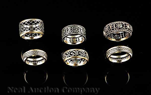 Appraisal: A Group of Six Italian kt Yellow Gold Openwork Rings