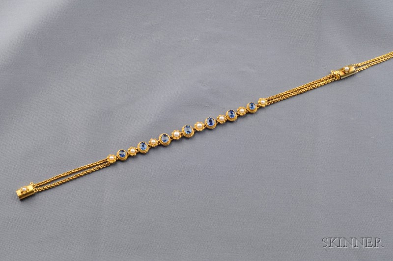 Appraisal: Antique kt Gold Sapphire and Seed Pearl Bracelet Necklace set