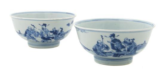 Appraisal: Pair of Chinese Porcelain Bowls having underglaze figural decoration with