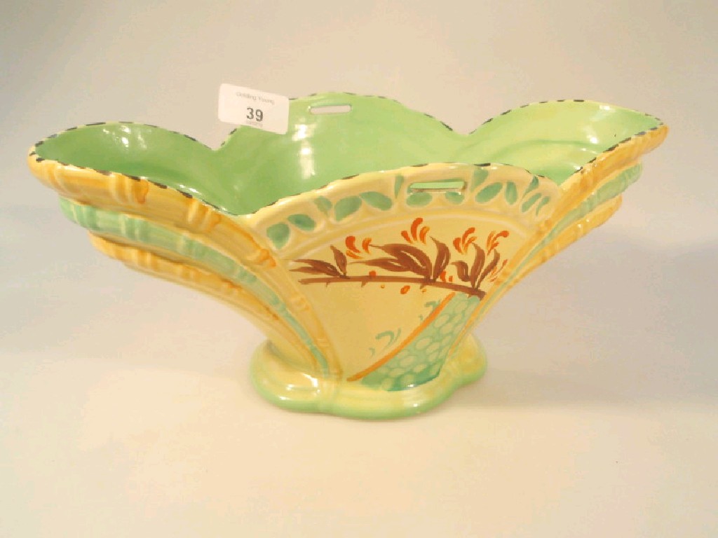 Appraisal: A Burleigh ware 'basket' vase painted with green and yellow