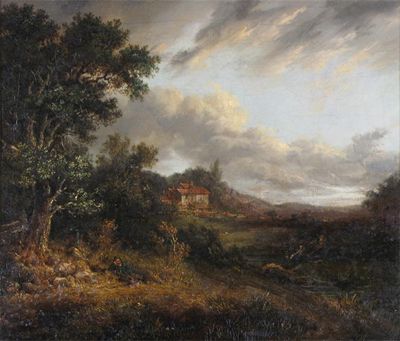 Appraisal: Patrick Nasmyth - Wooded landscape with traveller and distant cottage