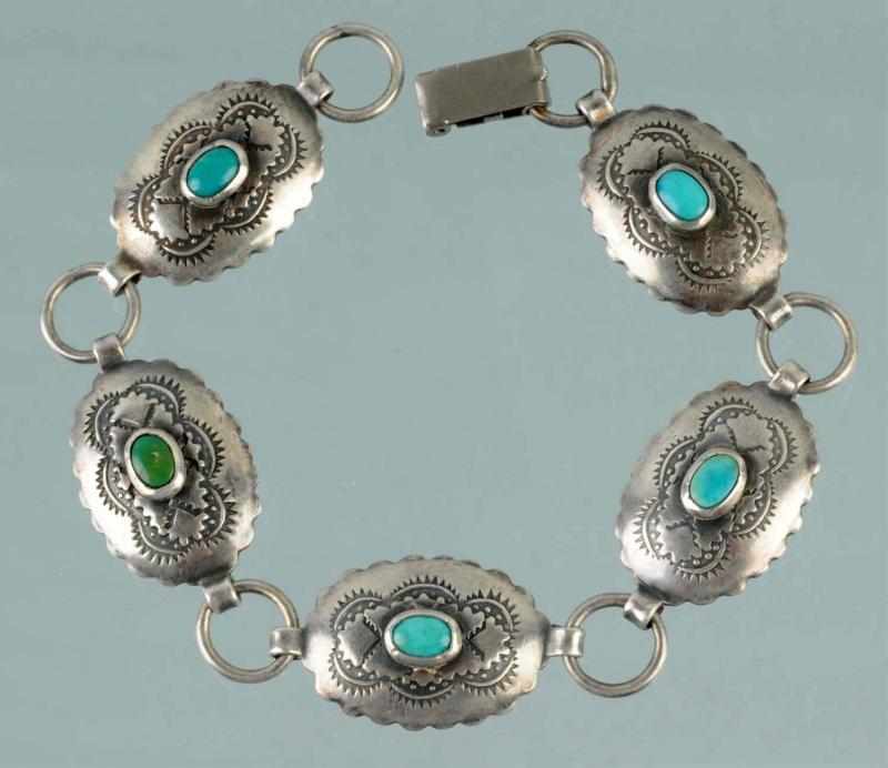 Appraisal: Native American Indian Silver Navajo Bracelet Description Linked with turquoise