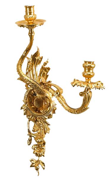 Appraisal: Two Louis XV style gilt bronze two light bras de