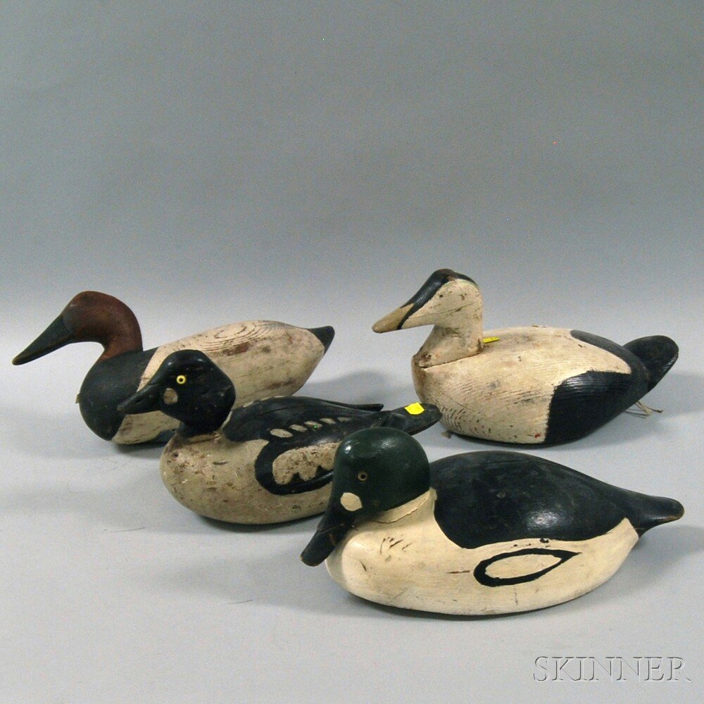 Appraisal: Two Goldeneyes a Maine Eider and Canvasback Decoy ht to