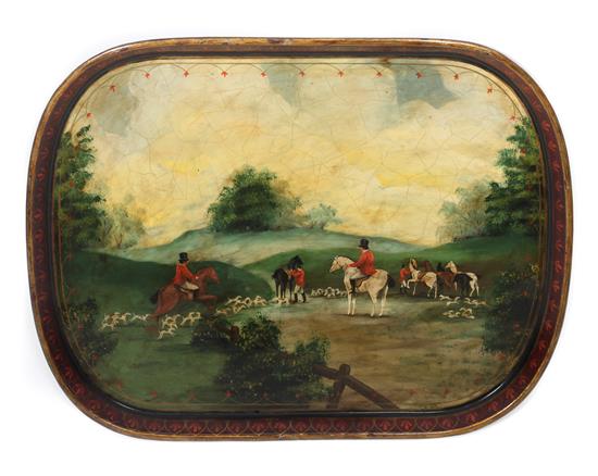 Appraisal: Sale Lot An English Tole Tray depicting a hunt scene