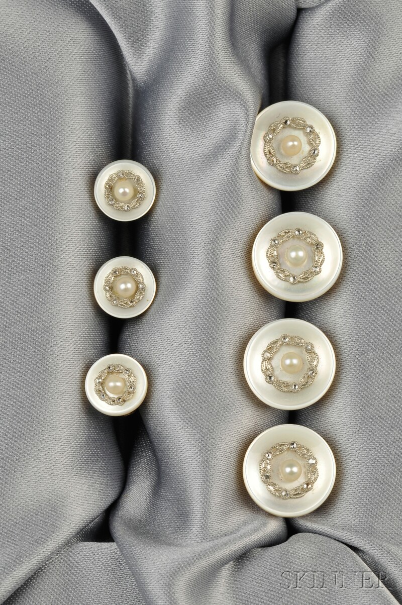 Appraisal: Suite of Edwardian Mother-of-pearl and Diamond Shirt Studs and Buttons