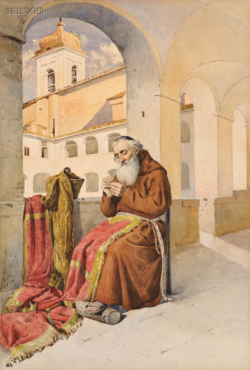 Appraisal: Teodora Reyman Italian fl View of a Monk Threading a