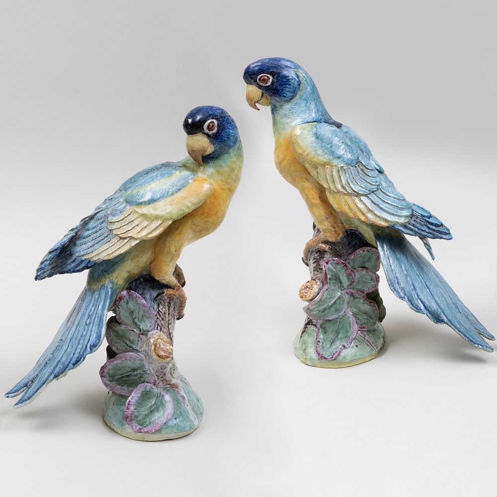 Appraisal: Pair of Lady Anne Gordon Glazed Earthenware Models of Parrots