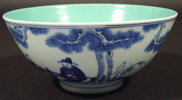 Appraisal: Oriental porcelain bowl with blue glazed interior the exterior painted