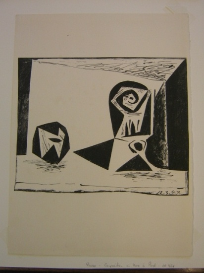 Appraisal: PABLO PICASSO Composition au verre pied Lithograph x mm x