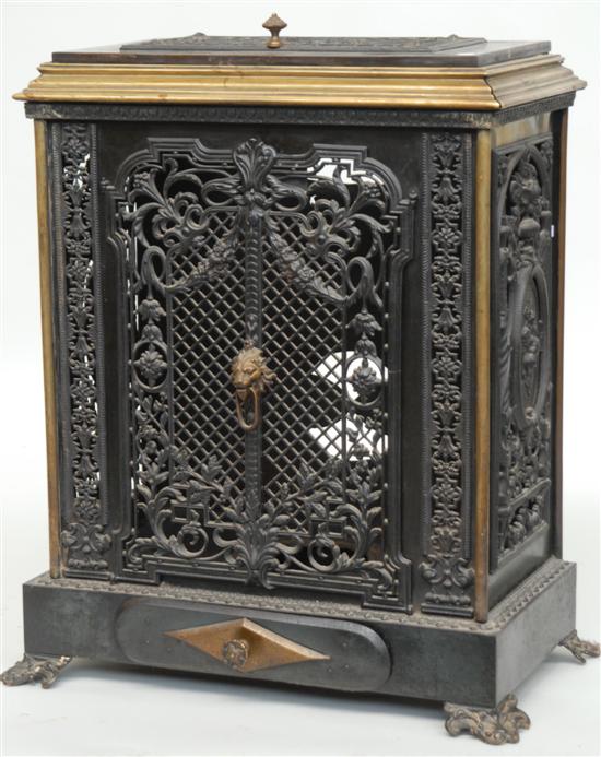 Appraisal: STOVE A th C ornately cast and pierced brass mounted