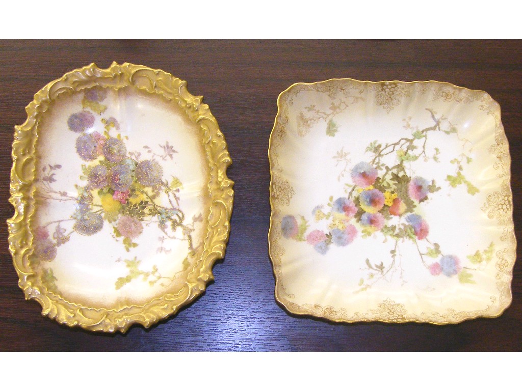 Appraisal: Two Royal Doulton chine decorated oval and square dishes each