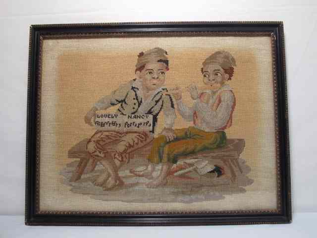 Appraisal: th century needlepoint signed ''Lovely Nancy'' Framed and under glass