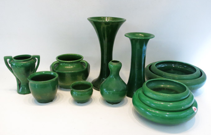 Appraisal: TWELVE PIECES OF JAPANESE AWAJI STYLE GREEN POTTERY consisting of