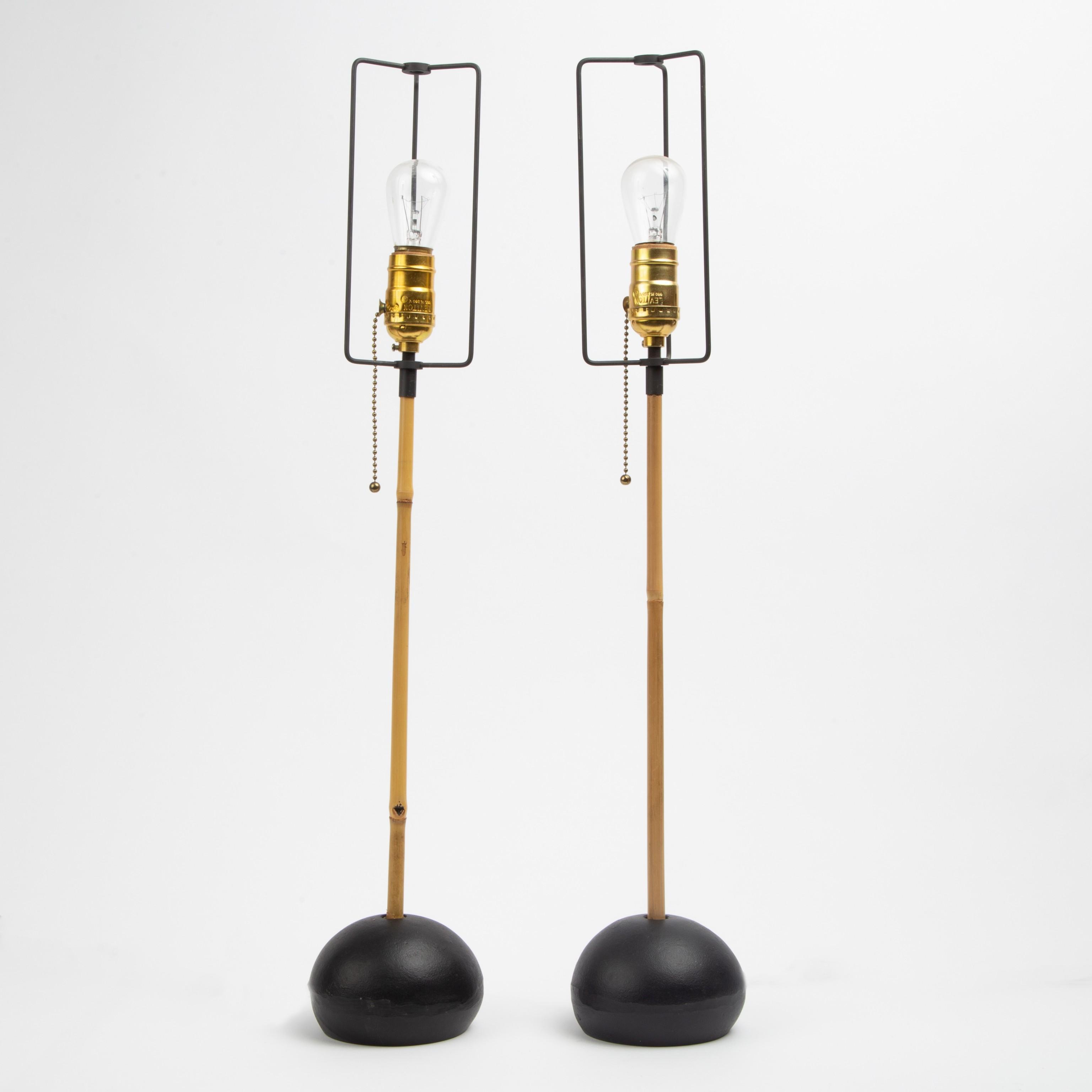 Appraisal: PAIR OF NOGUCHI AKARI BAMBOO TABLE LAMPS A vintage pair