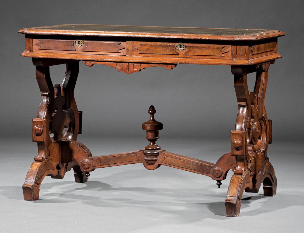 Appraisal: American Renaissance Carved Walnut and Burl Library Table th c