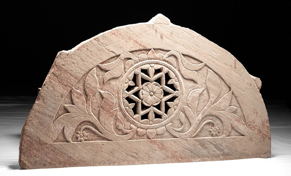 Appraisal: th C Indian Mughal Sandstone Lintel w Openwork Central Asia