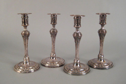 Appraisal: Set of four Sheffield plate candlesticks ca h