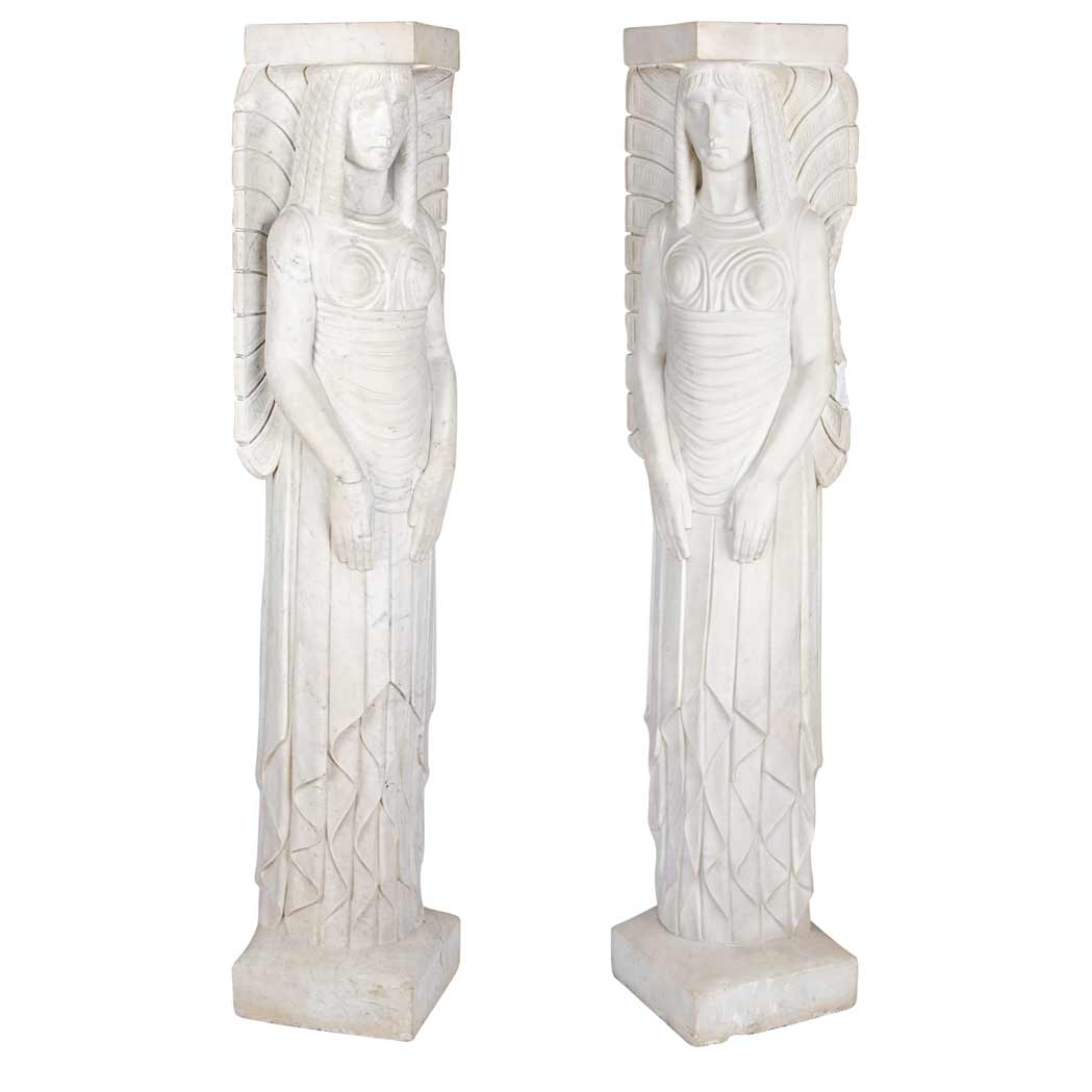 Appraisal: Companion Pair of Carved Marble Architectural Elements Circa Each in