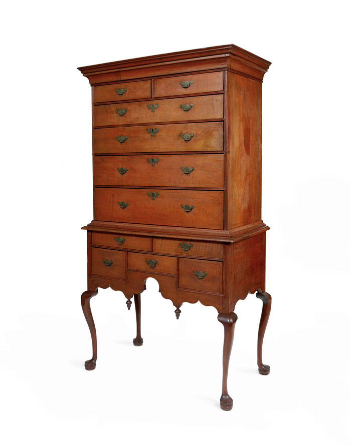 Appraisal: MASSACHUSETTS QUEEN ANNE MAPLE FLAT-TOP HIGHBOY OF NARROW PROPORTION IN