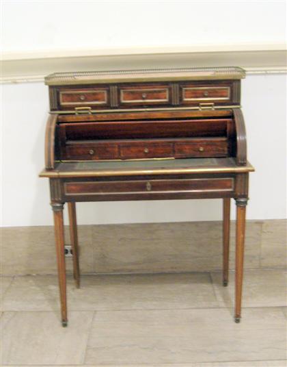 Appraisal: Louis XVI style brass inlaid mahogany bonheur du jour The