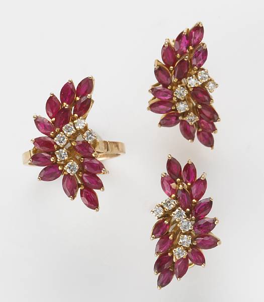 Appraisal: A set of ruby diamond and k gold ring and