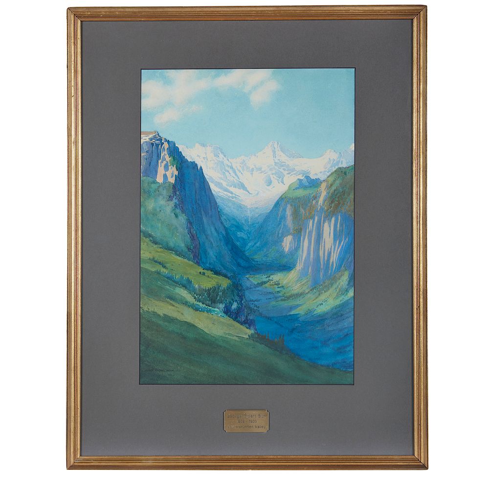 Appraisal: George E Burr - Watercolor Lauterbrunnen Valley Framed watercolor The