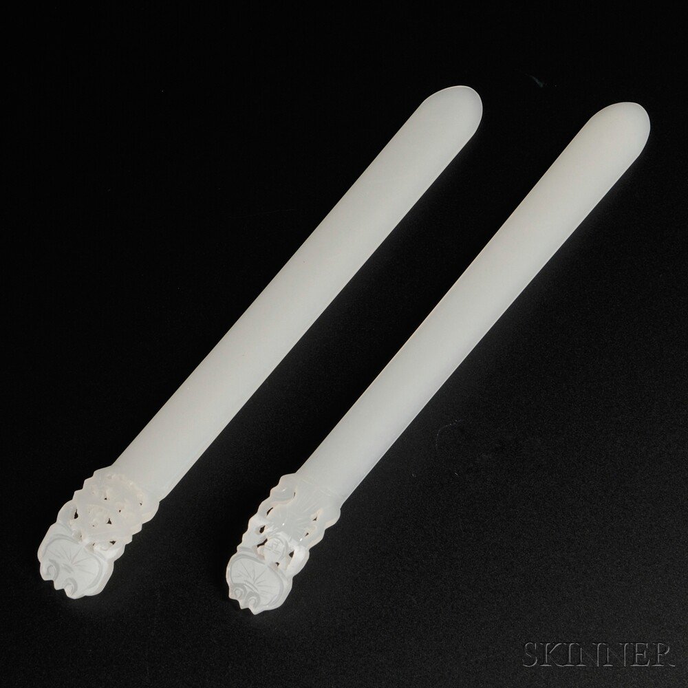 Appraisal: Pair of Hair Sticks China made of semi-opaque white glass