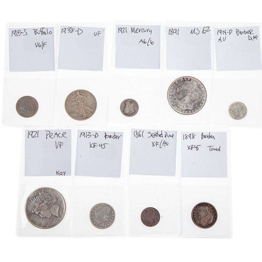 Appraisal: Group of Better Type Coins -S Buffalo VG F Dime