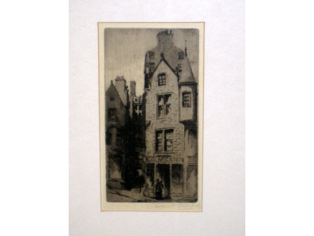 Appraisal: SUSAN FLETCHER CRAWFORD Etching 'Fleshmarket Close Edinburgh' signed and entitled