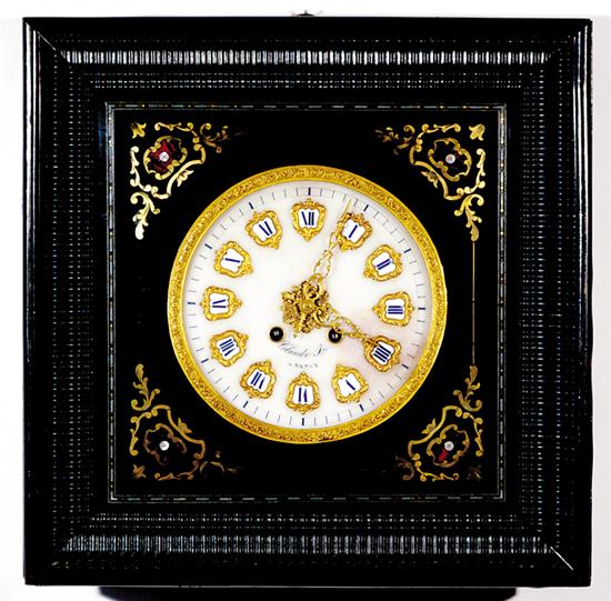 Appraisal: French picture frame wall clock circa glazed square shadowbox frame