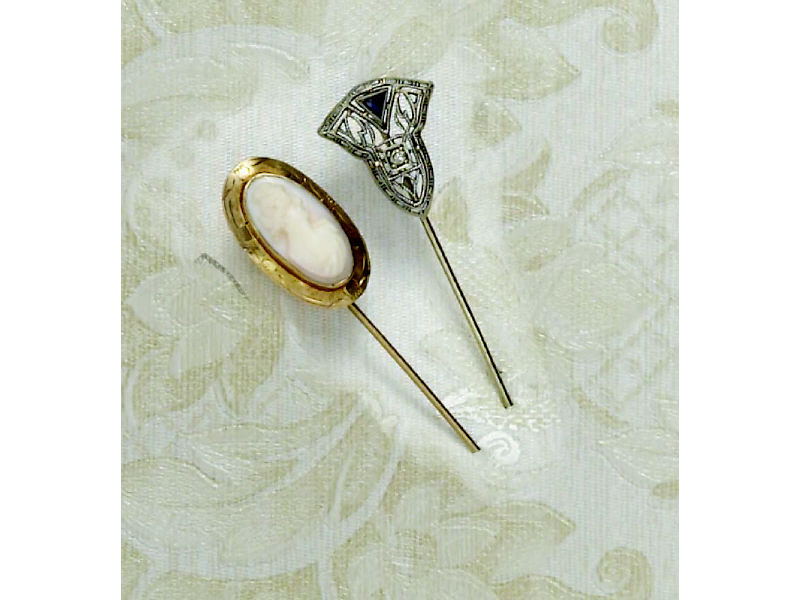 Appraisal: STICK PINS One white gold filigree with melee diamond and